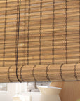 Brown Carbonized Bamboo Slat Cordless Roll Up Blind with Valance