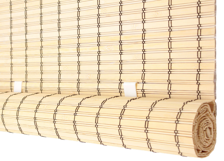 Brown Carbonized Bamboo Slat Cordless Roll Up Blind
