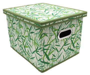 Green Leaves Patterned Canvas Foldable File Cabinet Storage Box Shelf Organizer Hanging File Folder with Lid [2 Pack, Letter/Legal Size]