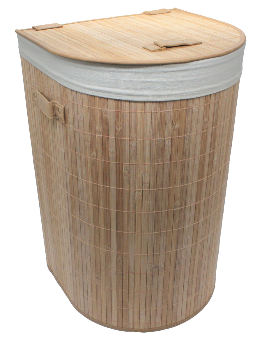 Foldable Bamboo Half-Moon Corner Laundry Hamper with Lid and Removable ...