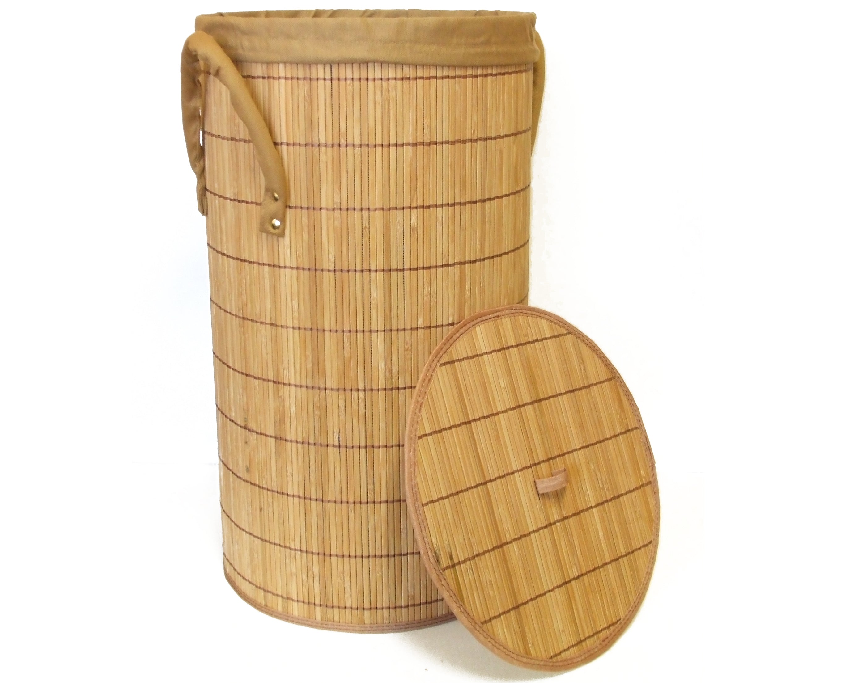 Foldable Bamboo Round Laundry Hamper with Lid and Removable Cloth Line ...