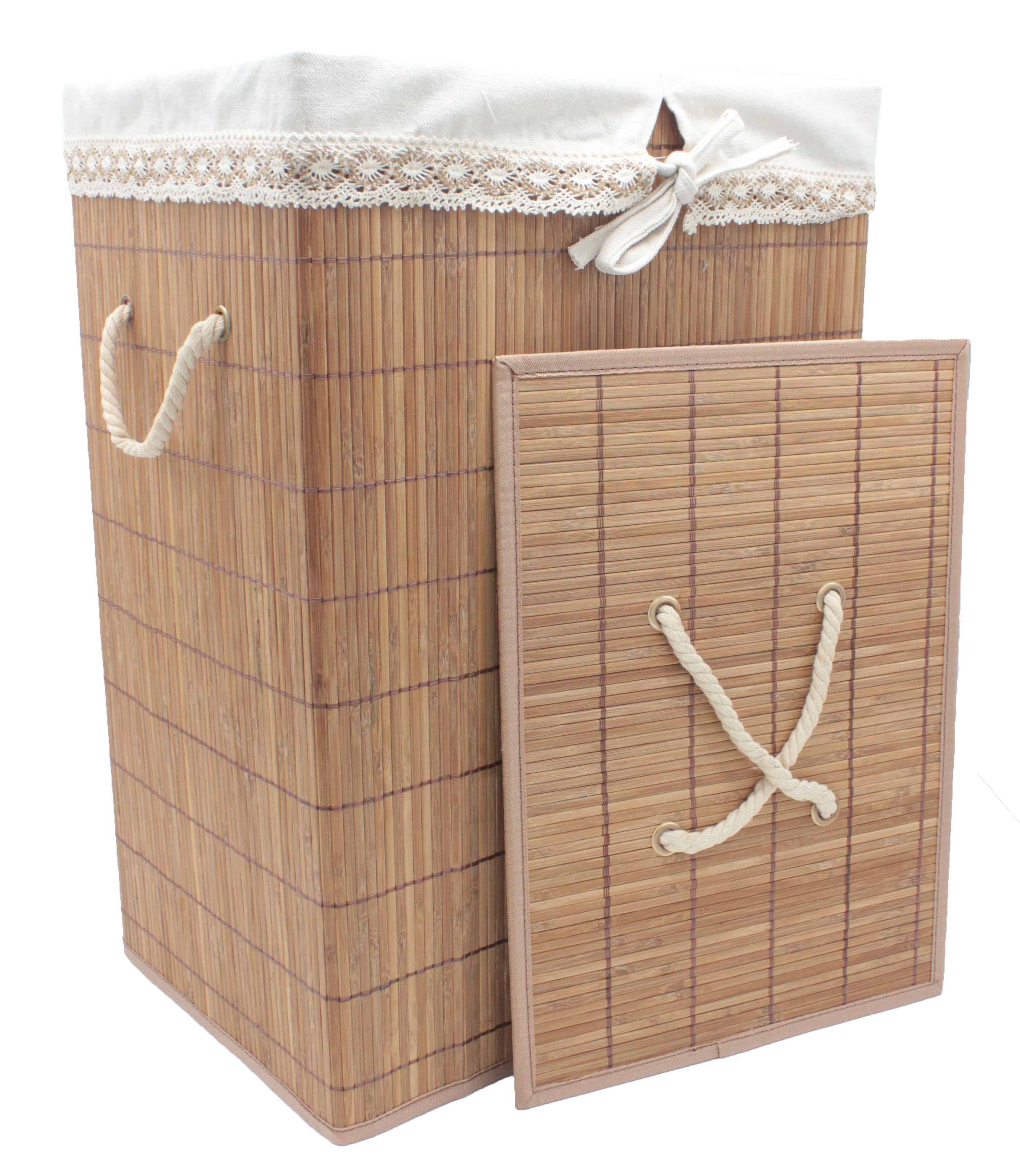 Foldable Bamboo Rectangular Laundry Hamper with Lid and Removable Clot ...
